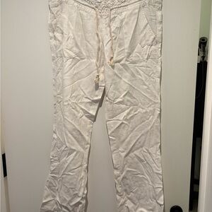 Roxy Women's Off-White Linen Pants with Drawstring